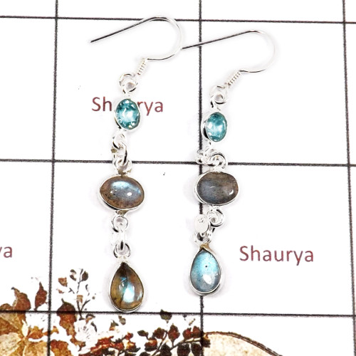 Labradorite Cab E - BZE723-Stunning Cab & Cut Gemstone Wholesale Bezel Earrings 925 