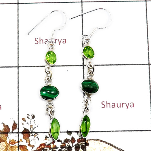 Peridot Cut & Malachite F - BZE723-Stunning Cab & Cut Gemstone Wholesale Bezel Earrings 925 