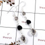Black Rutile,Black Onyx & Herkimer Diamond H - BZE720-Fabulous Three Stone Party Wear Bezel Earrings 925 Sterli