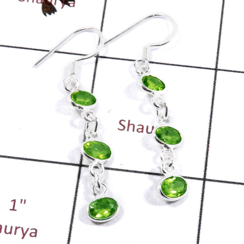 Peridot Cut A - BZE719-Beautiful Three Cut Stone Handmade Bezel Earrings 925 Ste