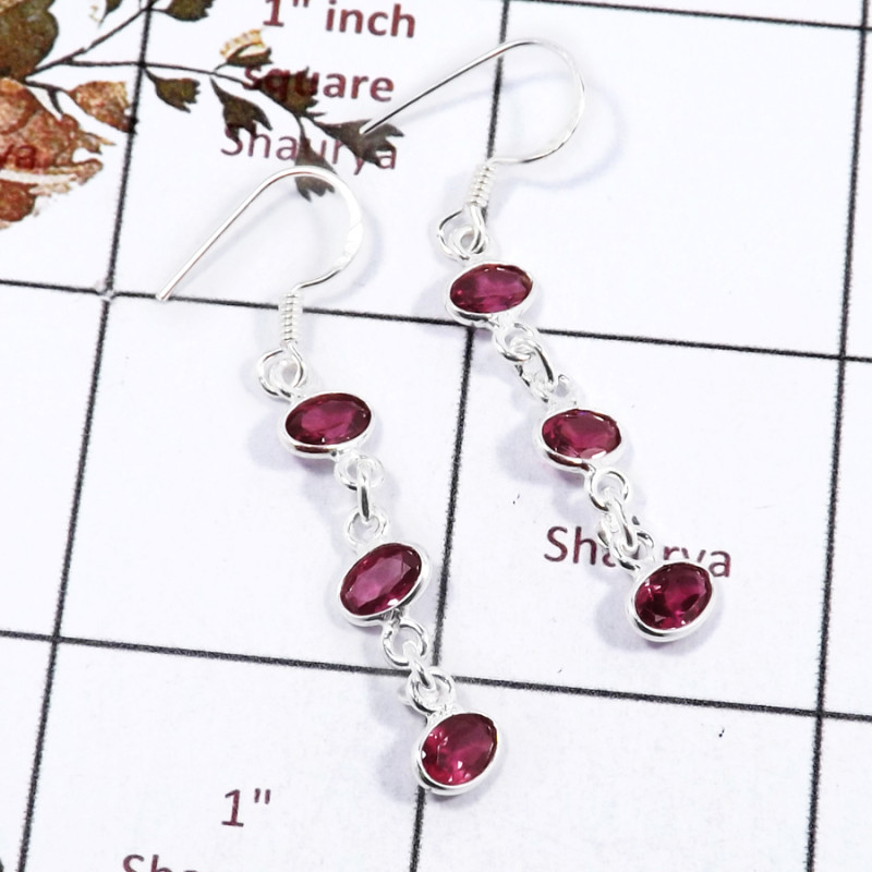 Garnet Cut B - BZE719-Beautiful Three Cut Stone Handmade Bezel Earrings 925 Ste