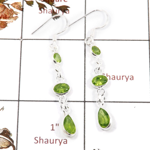 Peridot Cut F - BZE719-Beautiful Three Cut Stone Handmade Bezel Earrings 925 Ste