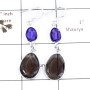 Amethyst Cut & Smokey Quartz D - BZE718-Stunning Two Stone Handmade Bezel Earrings 925 Sterling S