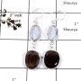 Crystal Quartz & Smokey Quartz H - BZE718-Stunning Two Stone Handmade Bezel Earrings 925 Sterling S