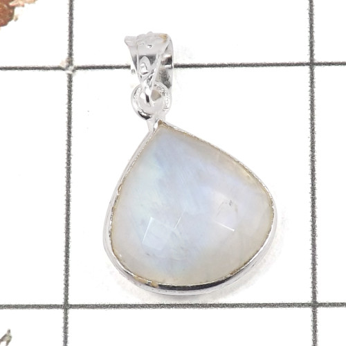 Rainbow Moonstone C - BPS918-Sparkling Gemstone Rainbow Moonstone Bezel Pendant 925 St