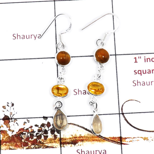 Tiger Eye & Citrine A - BZE717-Awesome Light Weight Wholesale Bezel Earrings 925 Sterlin