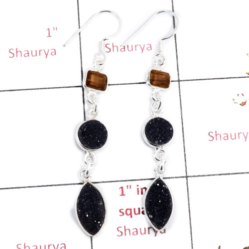 Smokey & Flat Druzy C - BZE717-Awesome Light Weight Wholesale Bezel Earrings 925 Sterlin
