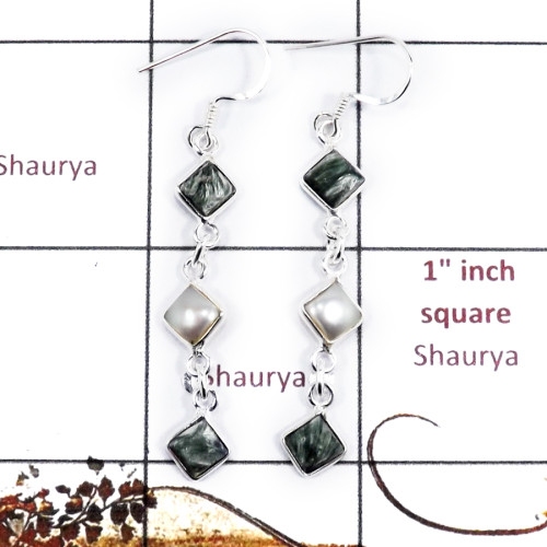Seraphinite D - BZE717-Awesome Light Weight Wholesale Bezel Earrings 925 Sterlin