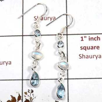 Blue Topaz & Rainbow Moonstone E - BZE717-Awesome Light Weight Wholesale Bezel Earrings 925 Sterlin Blue Topaz & Rainbow Moonstone E - BZE717-Awesome Light Weight Wholesale Bezel Earrings 925 Sterlin