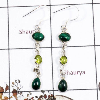 Malachite & Peridot O - BZE717-Awesome Light Weight Wholesale Bezel Earrings 925 Sterlin