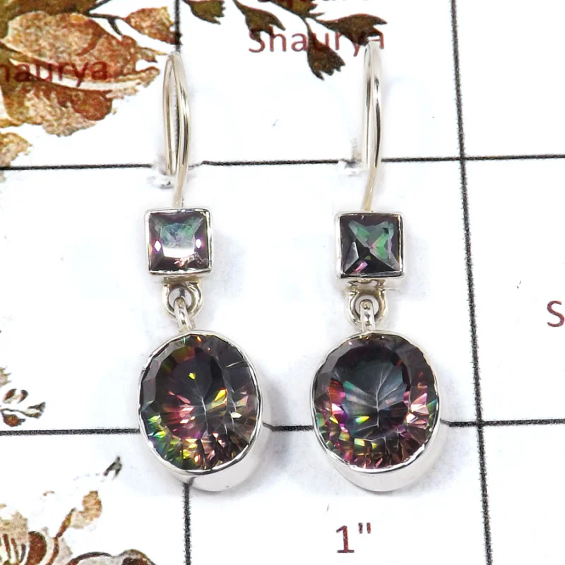 Mystic Quartz H - SPE891-Fabulous Cut Gemstone Party Look Handmade Earrings 925 St