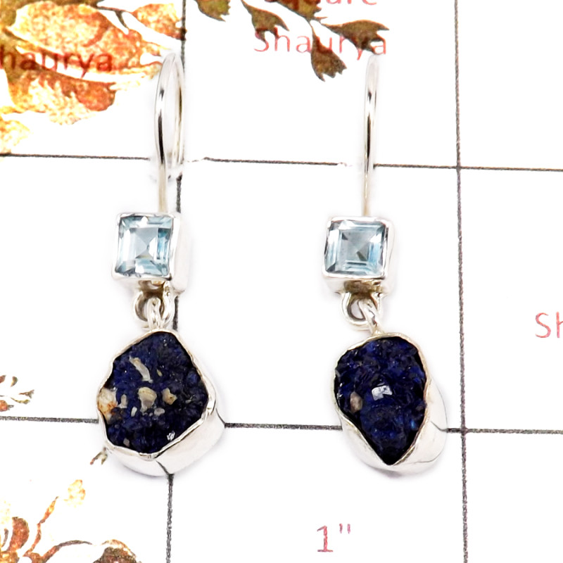 Azurite & Blue Topaz Cut C - SPE890-Stunning New Design 925 Sterling Silver Earrings Wholesal