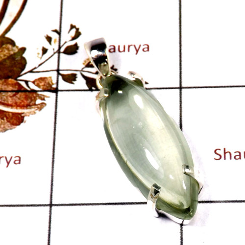 Green Amethyst Cab A - SPS911-Trendy Look Green Amethyst Cab Gemstone Pendant 925 Sterl
