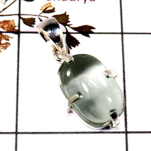 Green Amethyst Cab B - SPS911-Trendy Look Green Amethyst Cab Gemstone Pendant 925 Sterl
