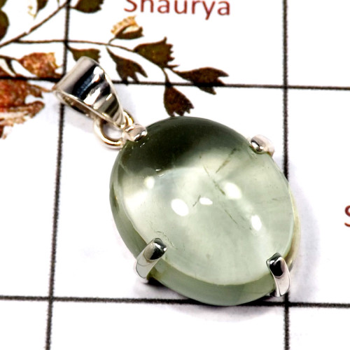 Green Amethyst Cab C - SPS911-Trendy Look Green Amethyst Cab Gemstone Pendant 925 Sterl