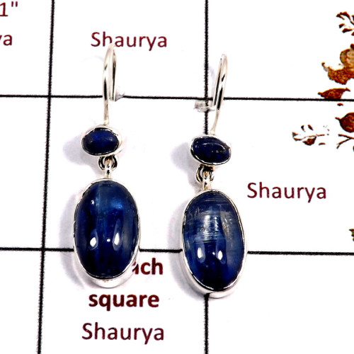 Kyanite & Lapis Cab F - SPE888-Solid 925 Sterling Silver Earrings Cut & Cab Gemstone han Kyanite & Lapis Cab F - SPE888-Solid 925 Sterling Silver Earrings Cut & Cab Gemstone han