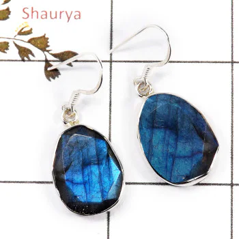 Labradorite Cut E - SPE887-Newly Handmade Design Earrings 925 Sterling Silver Cut Ge