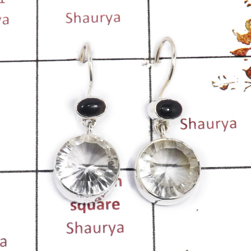 Crystal Cut & Black Onyx A - SPE884-Fabulous Wholesale 925 Sterling Silver Earrings Cab & Cut