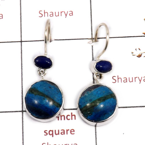 Rainbow Calsilica & Lapis Cab B - SPE884-Fabulous Wholesale 925 Sterling Silver Earrings Cab & Cut