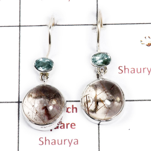 Golden Rutile & Blue Topaz Cut C - SPE884-Fabulous Wholesale 925 Sterling Silver Earrings Cab & Cut