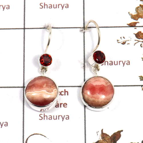 Rhodochrosite & Garnet Cut D - SPE884-Fabulous Wholesale 925 Sterling Silver Earrings Cab & Cut