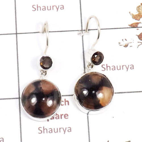 Chestolite & Smokey Cut E - SPE884-Fabulous Wholesale 925 Sterling Silver Earrings Cab & Cut