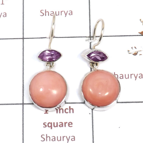 Pink Opal & Amethyst Cut K - SPE884-Fabulous Wholesale 925 Sterling Silver Earrings Cab & Cut