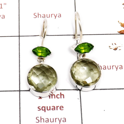 Green Amethyst & Peridot Cut M - SPE884-Fabulous Wholesale 925 Sterling Silver Earrings Cab & Cut