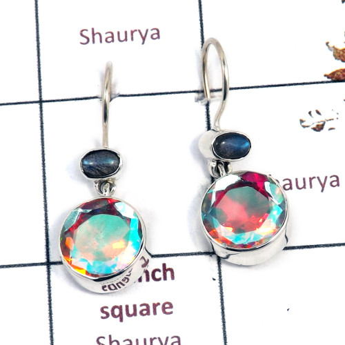 Rainbow Mystic Cut & Labradorite O - SPE884-Fabulous Wholesale 925 Sterling Silver Earrings Cab & Cut