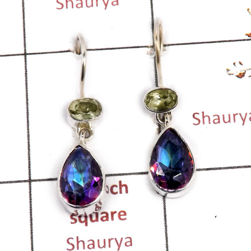 Mystic & Green Amethyst Cut C - SPE883-Gorgeous Party Wear 925 Silver Earrings Cab & Cut Gemston