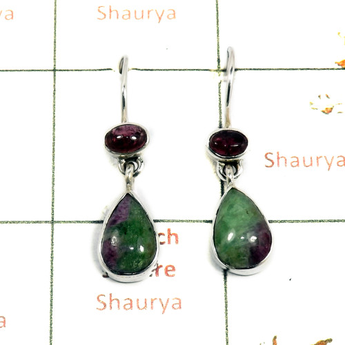 Ruby Zoisite & Tourmaline Cab E - SPE883-Gorgeous Party Wear 925 Silver Earrings Cab & Cut Gemston
