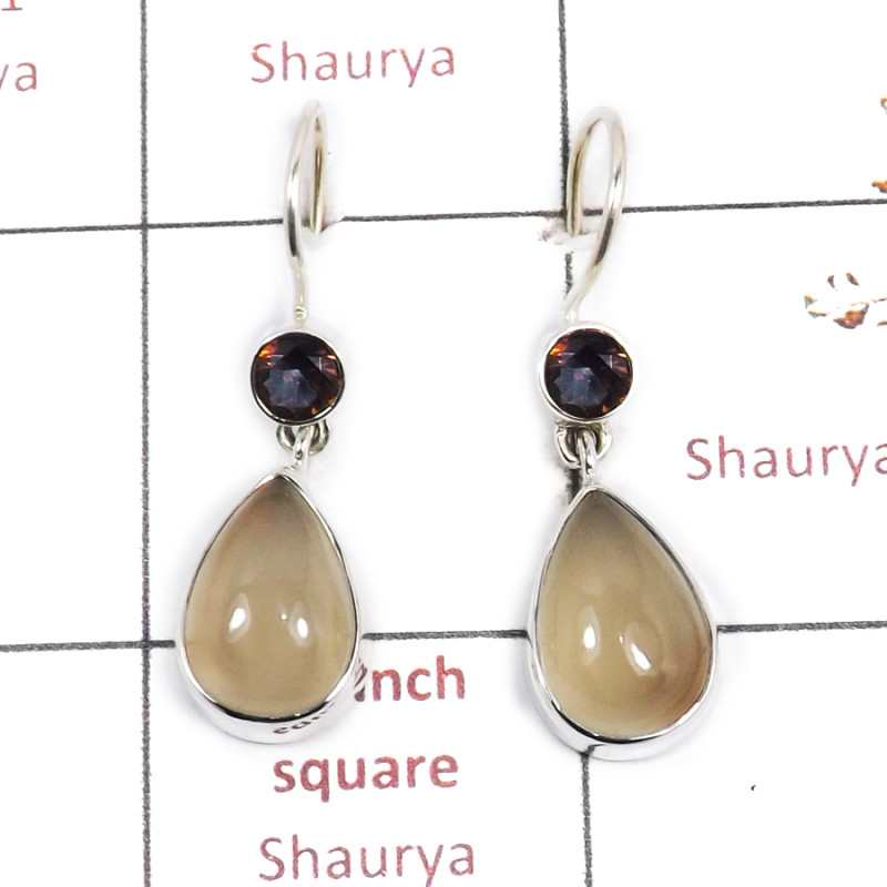 Peach Moonstone Cab & Mystic Cut C - SPE881-Amazing Design 925 Sterling Silver Earrings Cut & Cab Gem