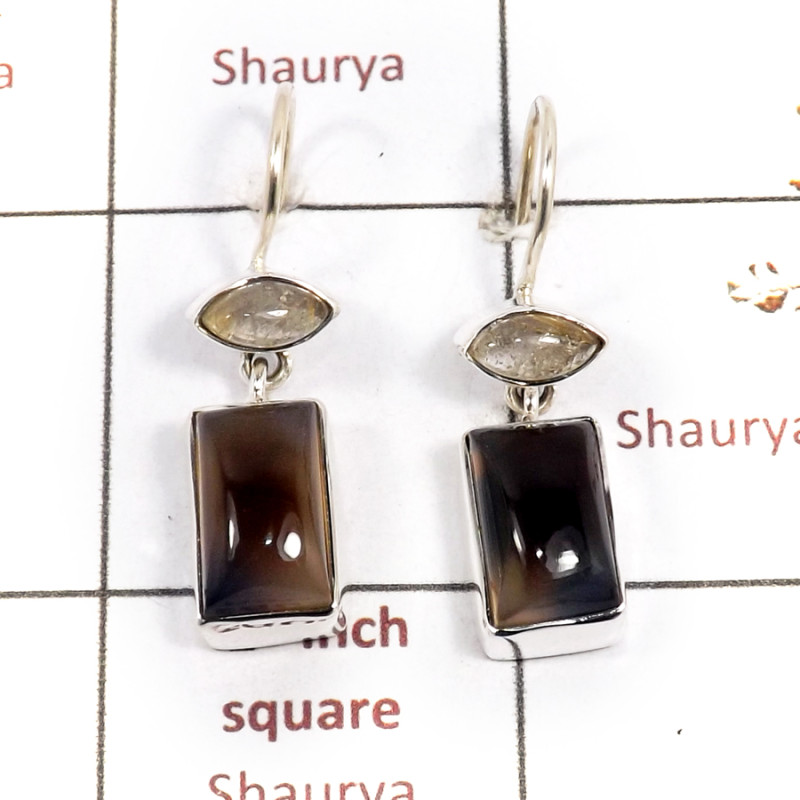 Banded Onyx & Gold Rutile Cab F - SPE881-Amazing Design 925 Sterling Silver Earrings Cut & Cab Gem