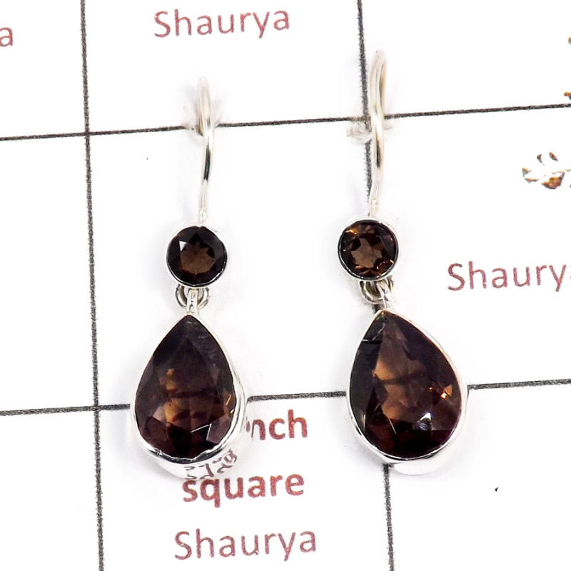 Smokey Cut O - SPE881-Amazing Design 925 Sterling Silver Earrings Cut & Cab Gem