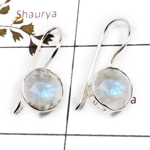 Rainbow Moonstone Cut B - SPE879-Latest Design 925 Silver Plain Setting Earrings Rainbow M