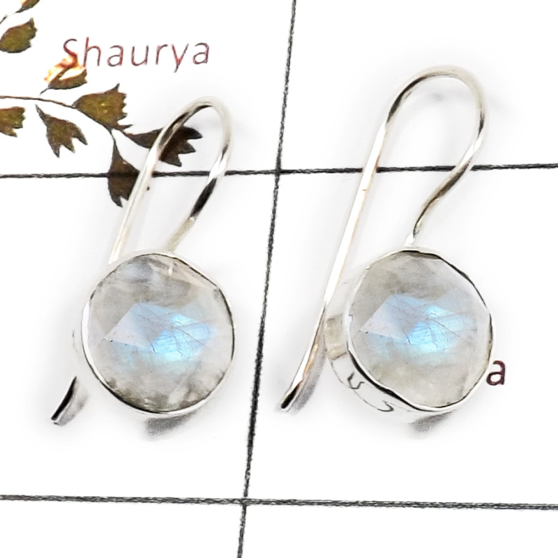 Rainbow Moonstone Cut B - SPE879-Latest Design 925 Silver Plain Setting Earrings Rainbow M