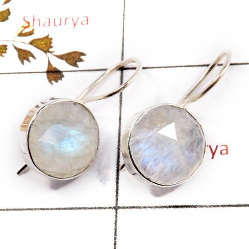 Rainbow Moonstone Cut C - SPE879-Latest Design 925 Silver Plain Setting Earrings Rainbow M