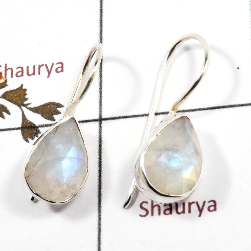 Rainbow Moonstone Cut O - SPE879-Latest Design 925 Silver Plain Setting Earrings Rainbow M