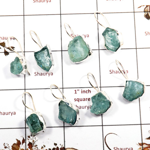4 Pairs Aquamarine Rough O - SPE874-Classic 925 Silver Aquamarine Rough Earrings Direct Made