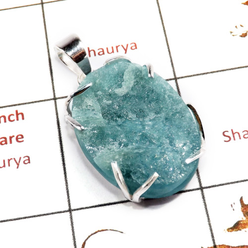 Aquamarine Rough A - ISP671-Classic Aquamarine Rough Gemstone Silver Pendant handmade
