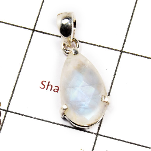 Rainbow Moonstone Cut B - SPS905-Stunning 925 Silver Prong Setting Pendant Cut Rainbow Moo