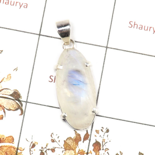 Rainbow Moonstone Cut E - SPS905-Stunning 925 Silver Prong Setting Pendant Cut Rainbow Moo