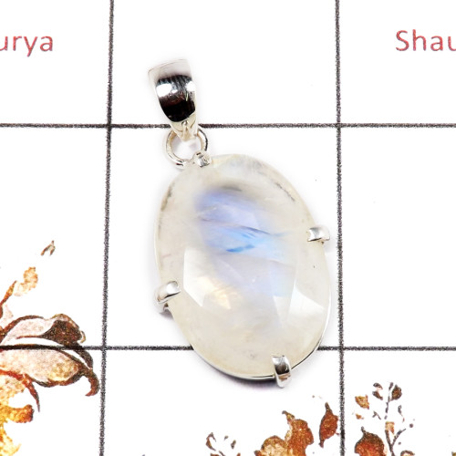 Rainbow Moonstone Cut G - SPS905-Stunning 925 Silver Prong Setting Pendant Cut Rainbow Moo
