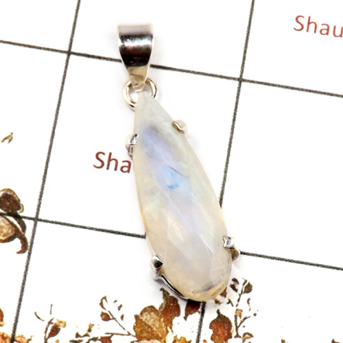 Rainbow Moonstone Cut I - SPS905-Stunning 925 Silver Prong Setting Pendant Cut Rainbow Moo