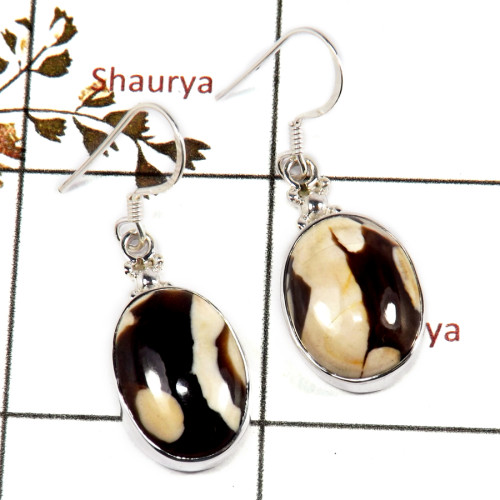 Peanut Wood Cab A - SPE873-Gorgeous Peanut Wood Gemstone Earrings 925 Sterling Silve