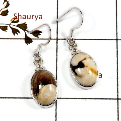 Peanut Wood Cab B - SPE873-Gorgeous Peanut Wood Gemstone Earrings 925 Sterling Silve