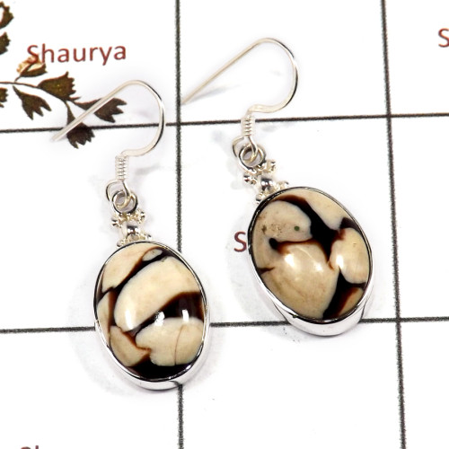 Peanut Wood Cab D - SPE873-Gorgeous Peanut Wood Gemstone Earrings 925 Sterling Silve