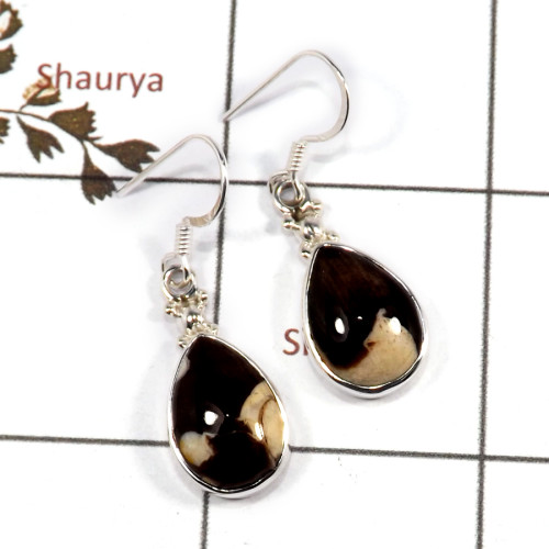 Peanut Wood Cab E - SPE873-Gorgeous Peanut Wood Gemstone Earrings 925 Sterling Silve