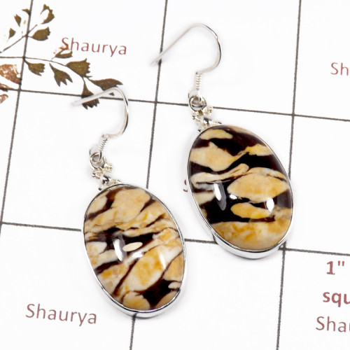Peanut Wood Cab F - SPE873-Gorgeous Peanut Wood Gemstone Earrings 925 Sterling Silve