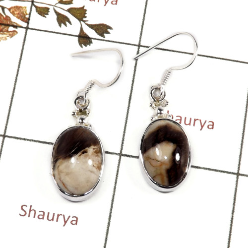 Peanut Wood Cab G - SPE873-Gorgeous Peanut Wood Gemstone Earrings 925 Sterling Silve